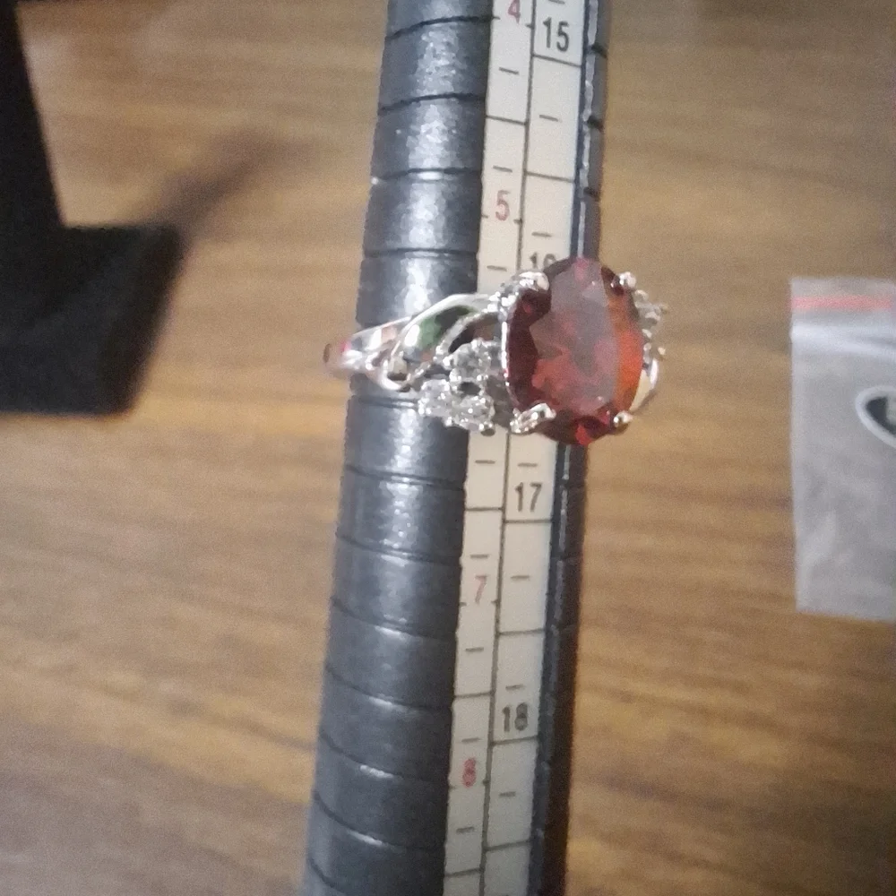 Red Swarovski Crystal Oval Statement Ring Silver Tone